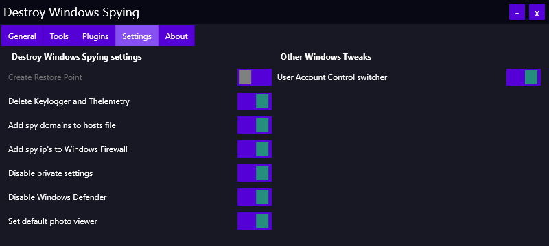 05 — инструмент конфиденциальности Windows 10 — Уничтожить шпионаж в Windows 10