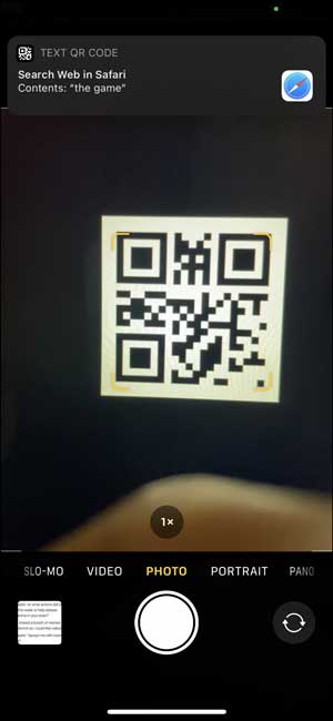 Считыватель QR-кода в приложении камеры iPhone