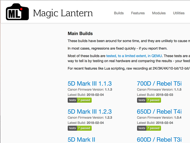 Сайт Magic Lantern и загрузка программного обеспечения