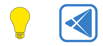 скриншот двух иконок; одна — лампочка, а другая — синий треугольник