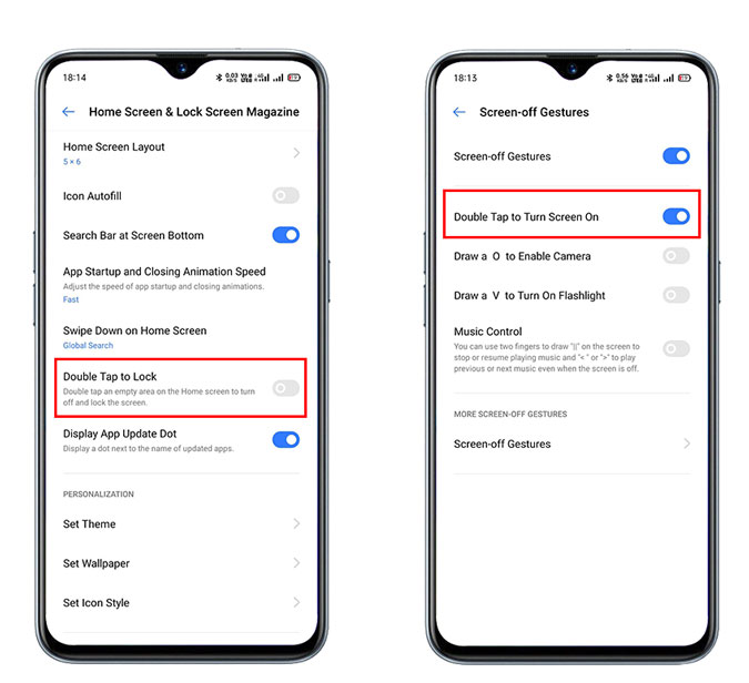 Пользовательский интерфейс Realme дважды коснитесь, чтобы заблокировать