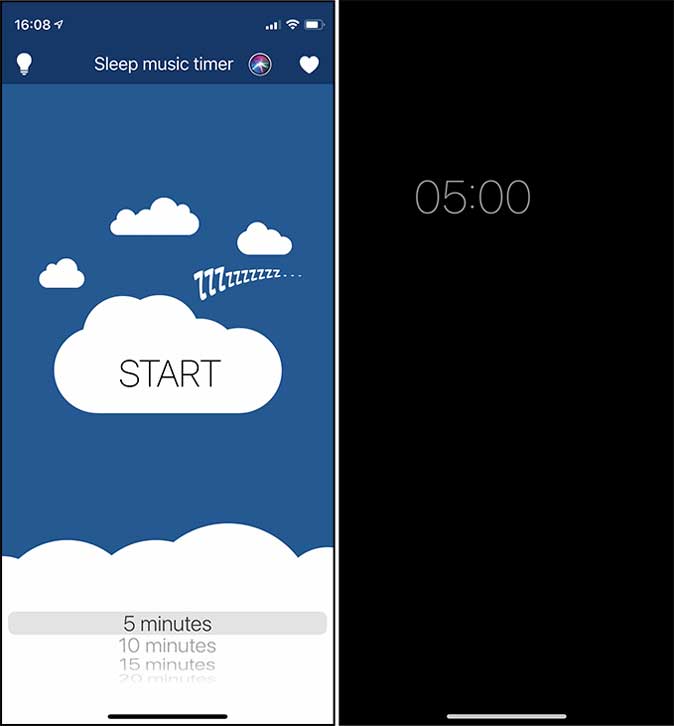 Запустите таймер в приложении Sleep Music Timer.