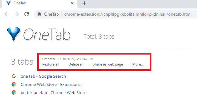 Расширение OneTab для Google Chrome