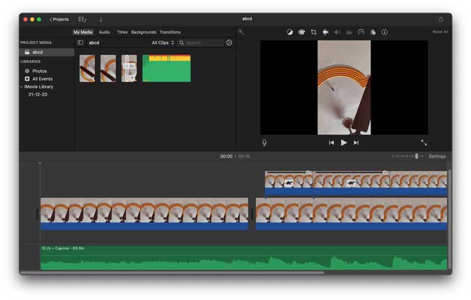 проект imovie на Mac со сложной временной шкалой