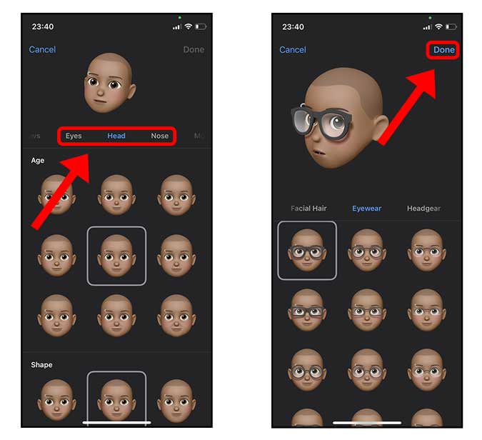 отредактируйте свои заметки в редакторе Memoji и сохраните их.