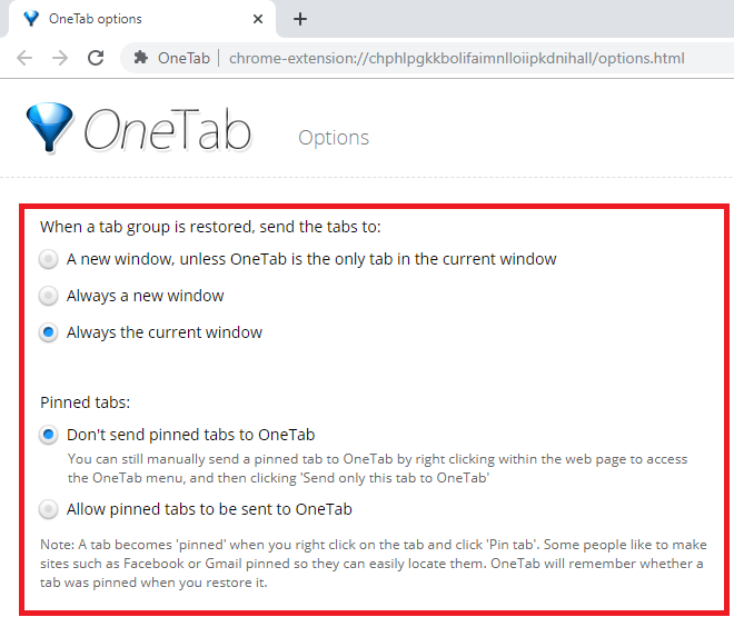 Расширение OneTab для Google Chrome