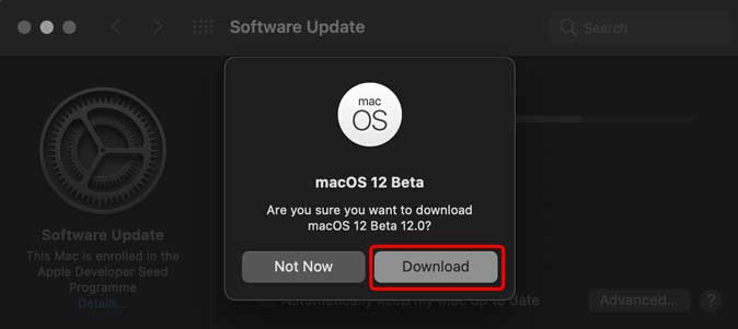 начать установку бета-версии macOS 12