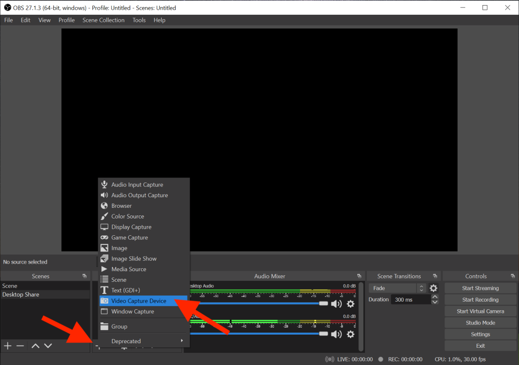 устройство видеозахвата в OBS Studio