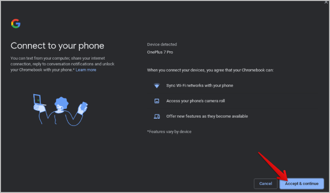 Согласие на подключение устройства Android с ChromeOS