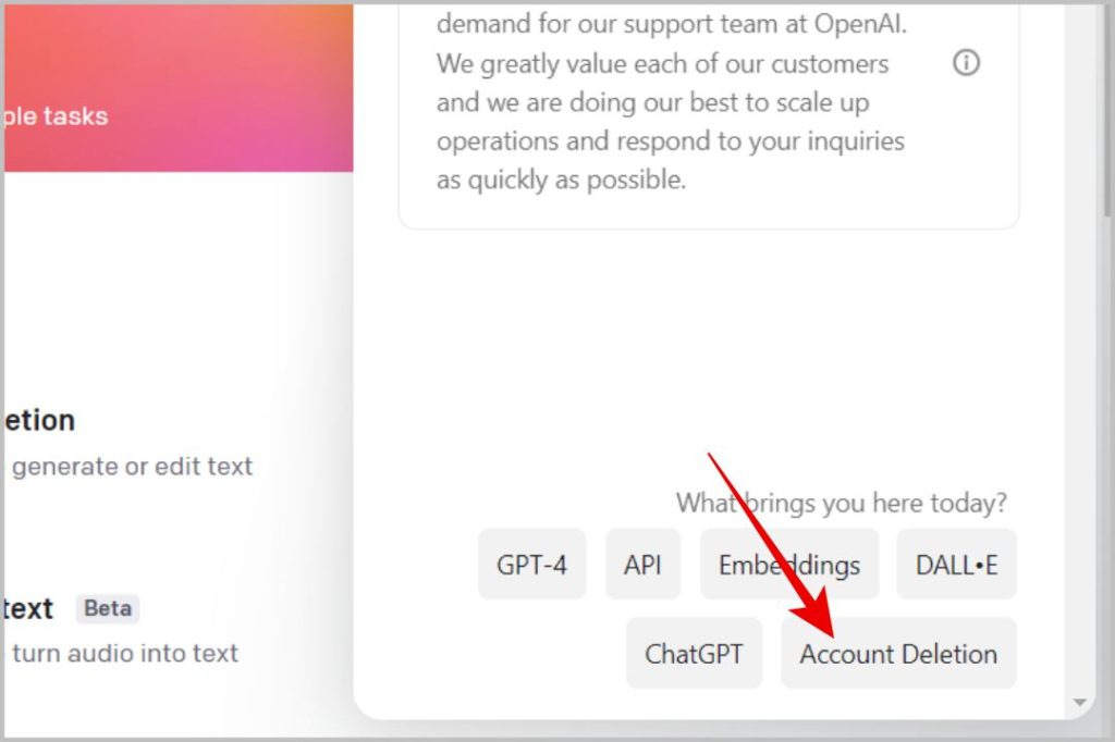 Возможность удаления учетной записи в ChatGPT