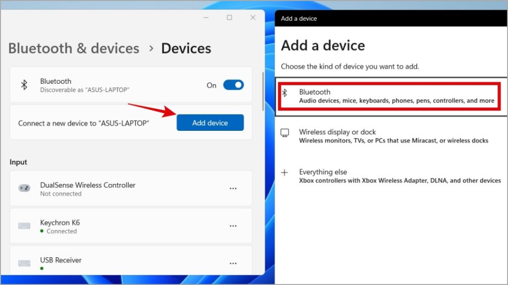 Добавьте устройство Bluetooth в Windows 11