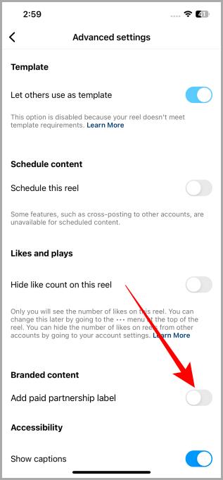 Добавьте ярлык платного партнерства в ролик в Instagram на iOS
