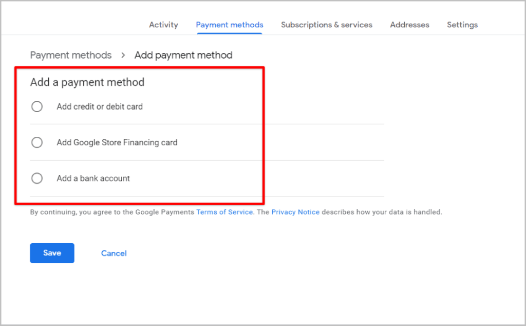 Добавьте способ оплаты в Google Pay