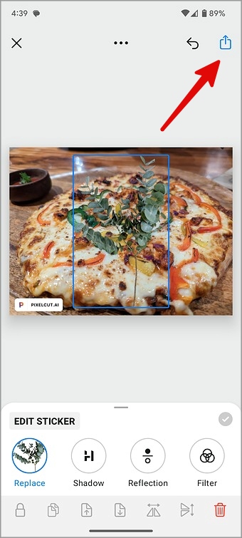 поделиться фотографией в приложении Pixelcut
