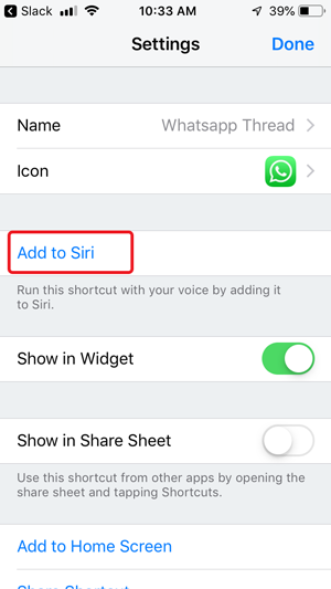 отправить WhatsApp без сохранения контактов - добавить в Siri