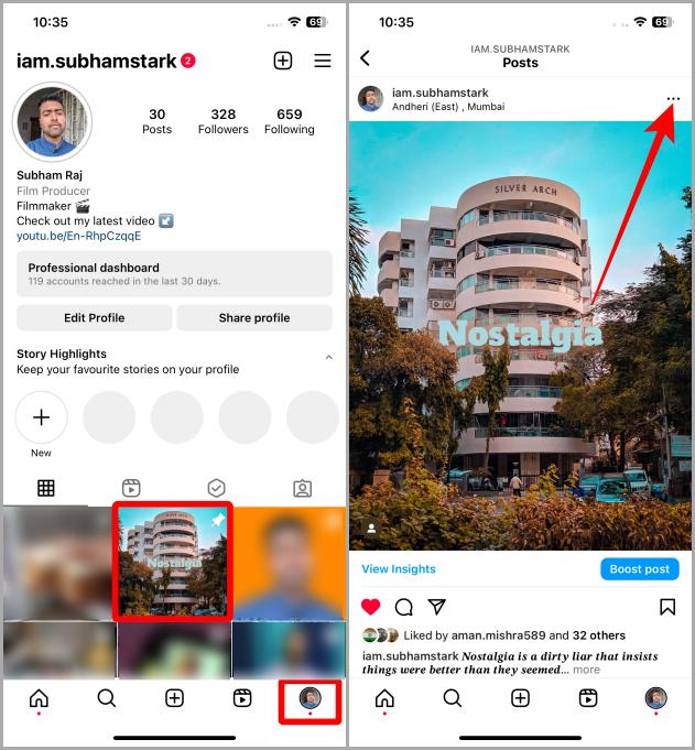 Добавление метки платного партнерства к старой публикации в Instagram на iOS