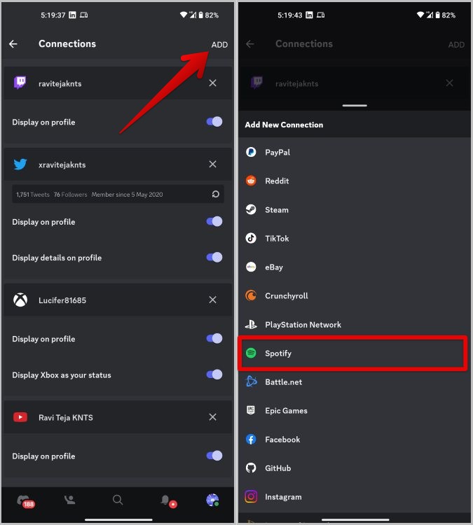 Добавление учетной записи Spotify в Discord