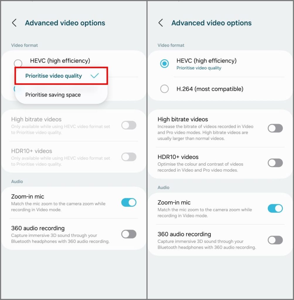 Расширенные параметры видео в камере Samsung Galaxy S24 Ultra
