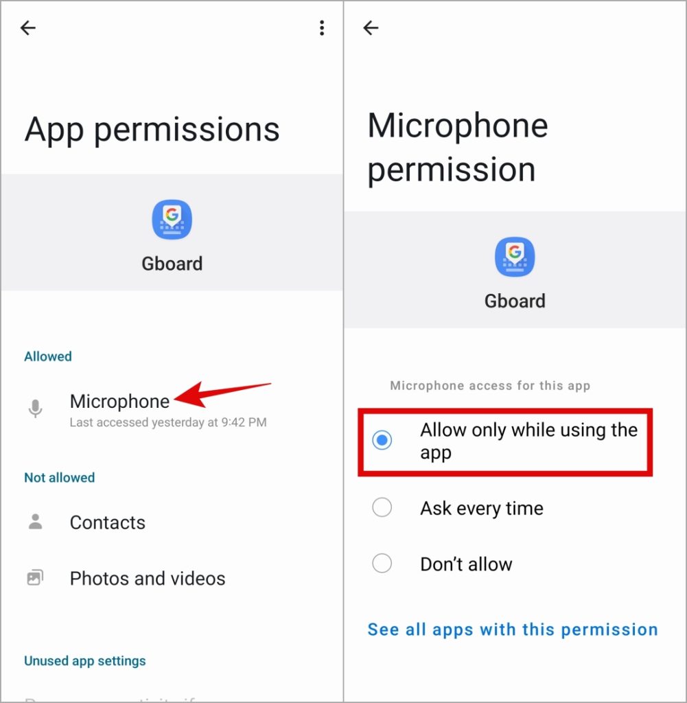 Разрешить Gboard доступ к микрофону на Android