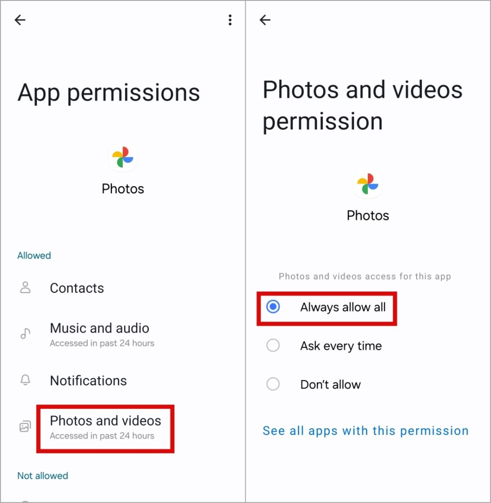 Разрешите Google Фото доступ к фотографиям и видео на Android