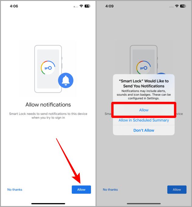 Разрешить уведомления Google Smart Lock iOS