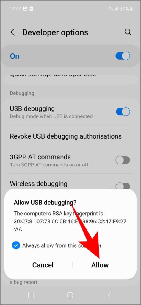 Разрешить отладку по USB на телефоне Samsung Galaxy