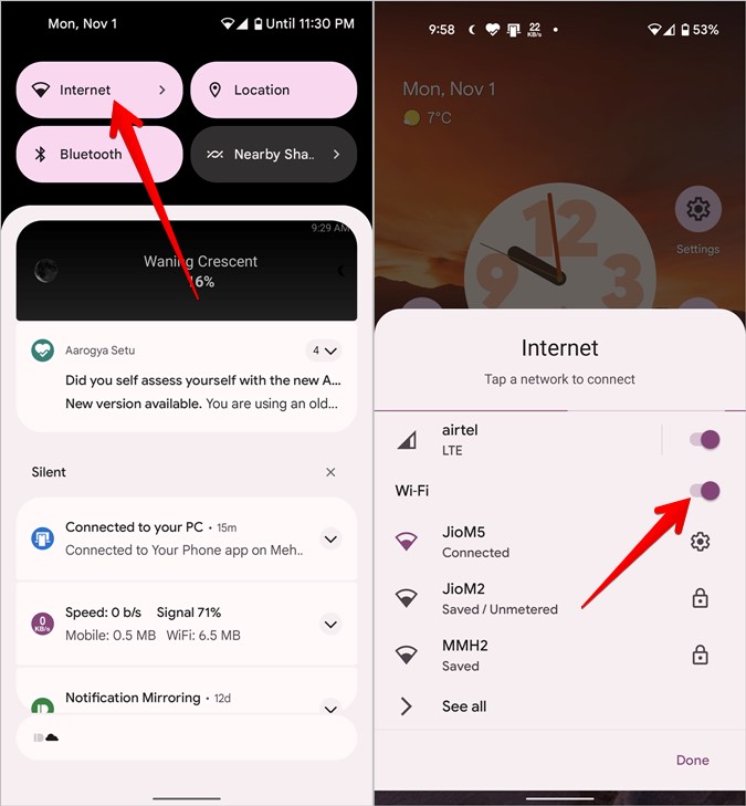 Android 12 Отключите быстрые настройки Wi-Fi