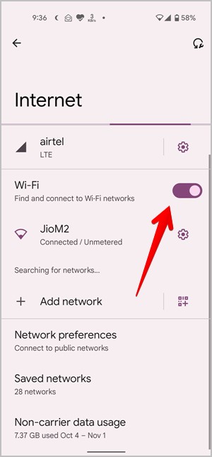 Android 12 Отключите настройки Wi-Fi