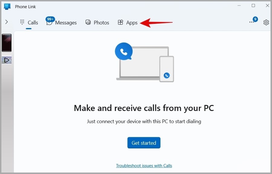 Вкладка «Приложения» в приложении Phone Link в Windows