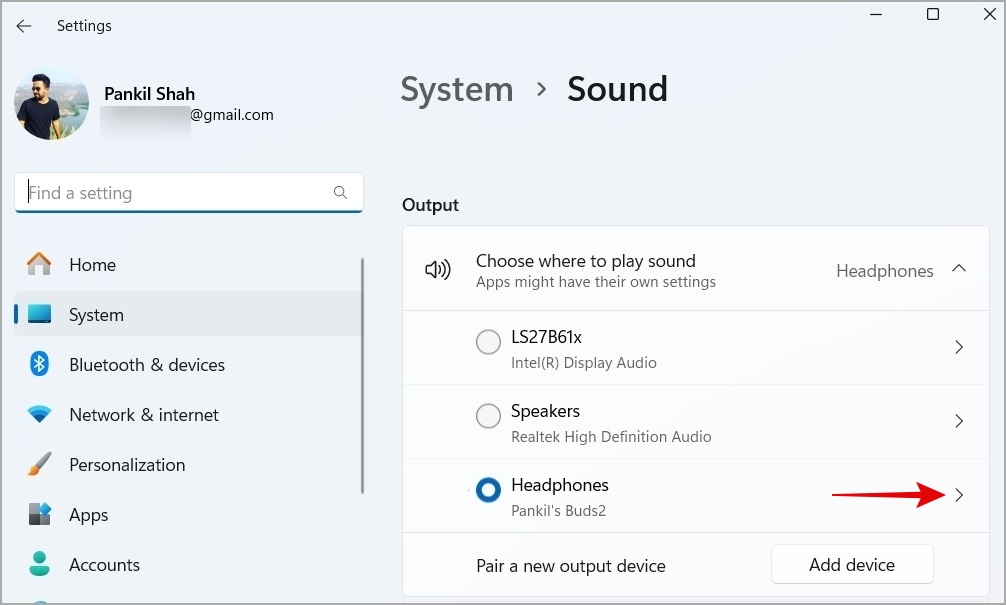 Устройство вывода звука в Windows 11
