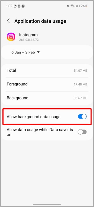 Настройка использования фоновых данных Instagram на Samsung Galaxy