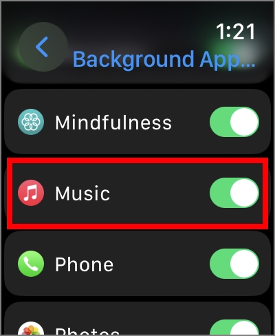 Фоновое обновление приложения Apple Music на Apple Watch