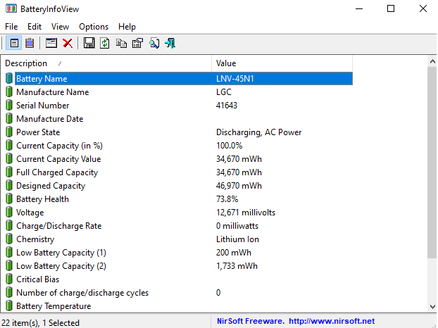 BatteryInfoView — проверка состояния батареи на Windows и Android