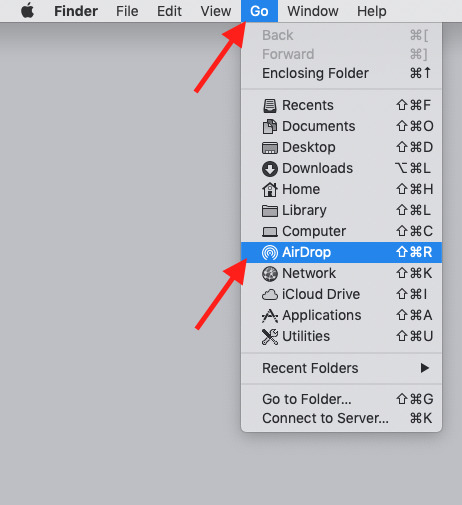 Чтобы проверить доступность AirDrop, нажмите «Перейти» в Finder на Mac.