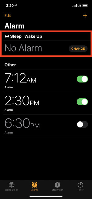 Будильник «Переход ко сну» или «Расписание сна» в приложении «Часы» на iPhone