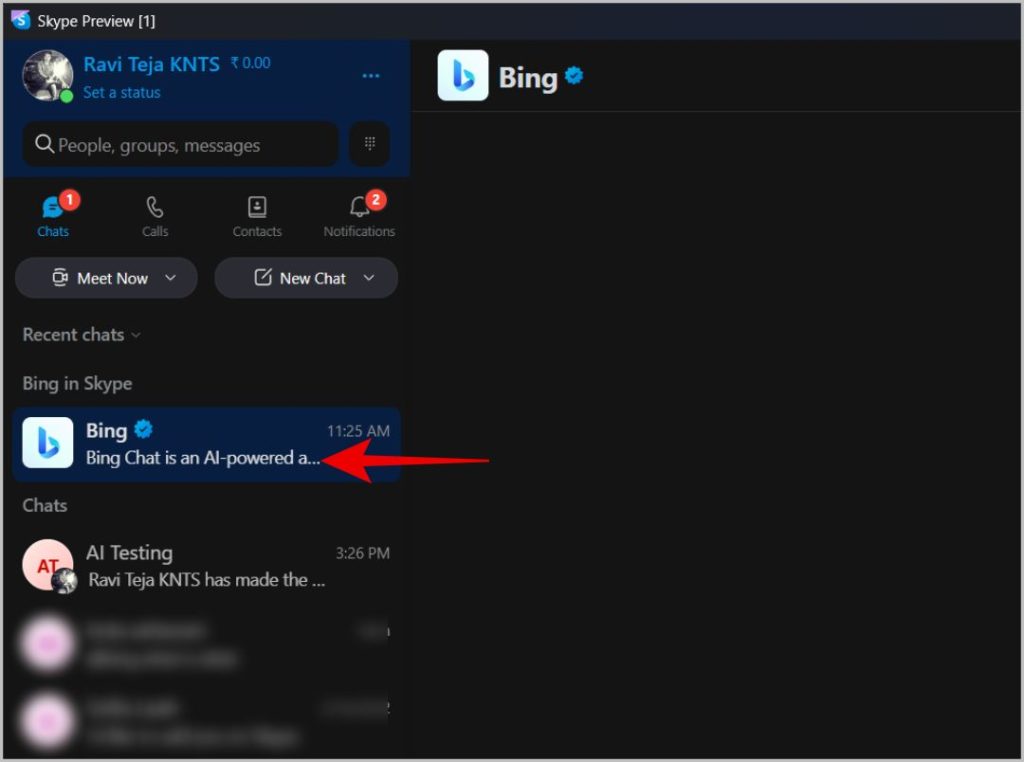 Общение с Bing в Skype