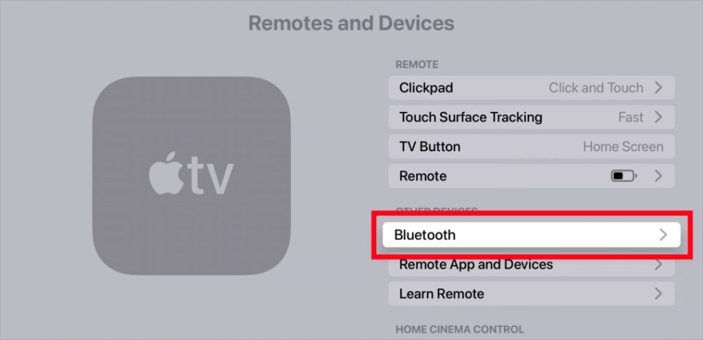 Настройки Bluetooth на Apple TV