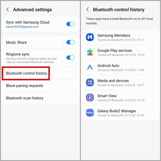 История управления Bluetooth на телефоне Samsung