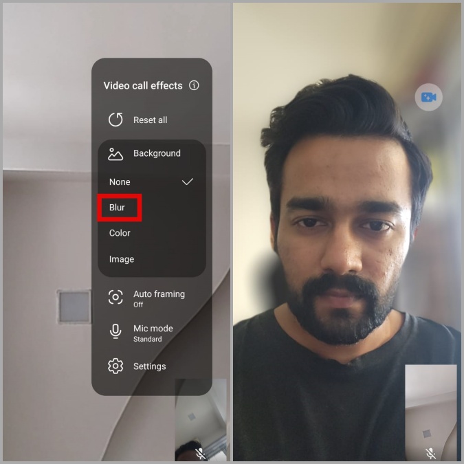 Эффект размытия видеовызова на телефоне Samsung
