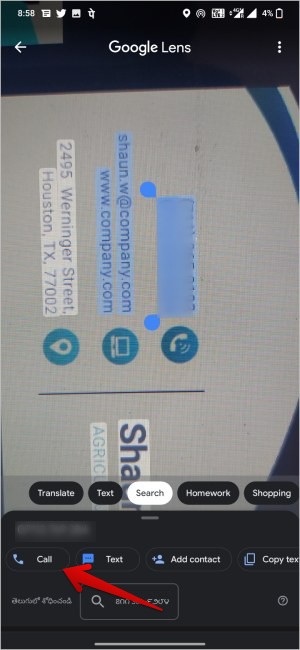 Звонок прямо из приложения Google Lens