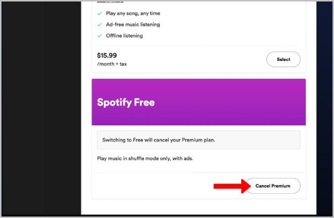 Отмена подписки на Spotify