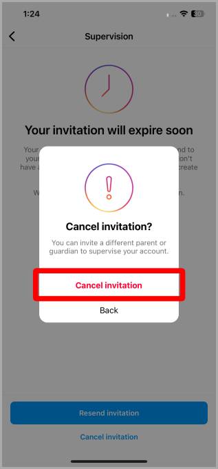 Отменить приглашение на супервизию Instagram iOS
