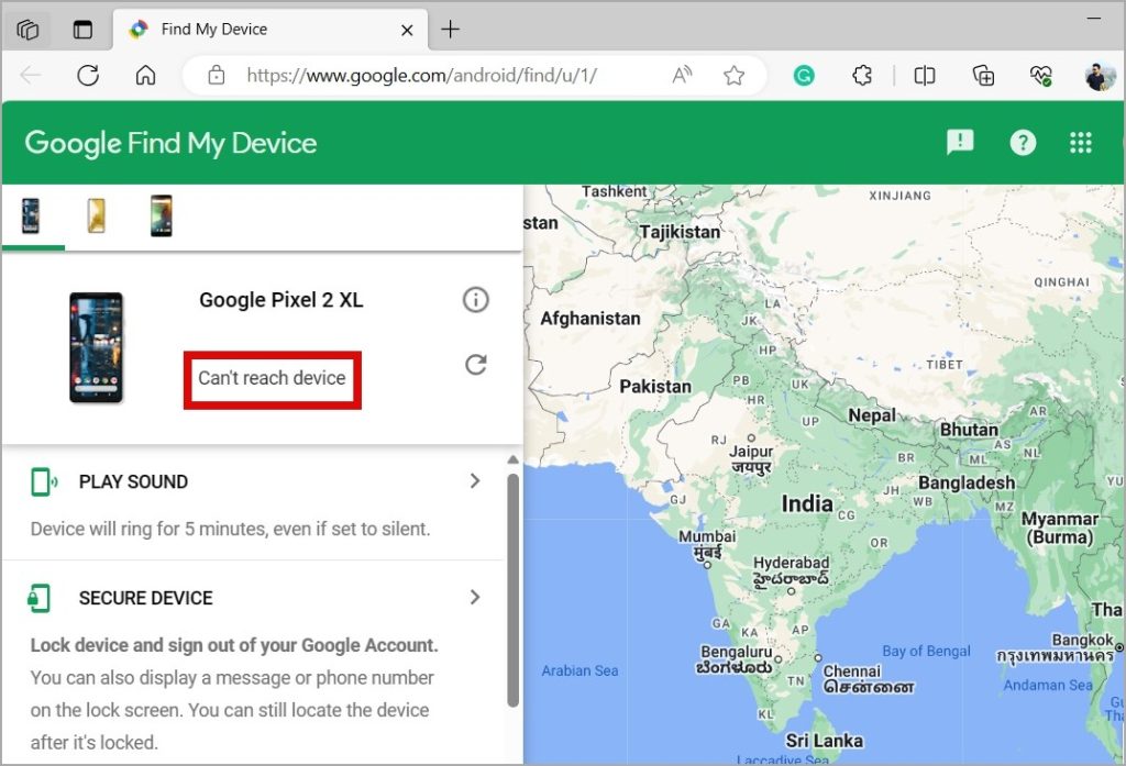Ошибка «Невозможно связаться с устройством» в Google «Найти мое устройство»