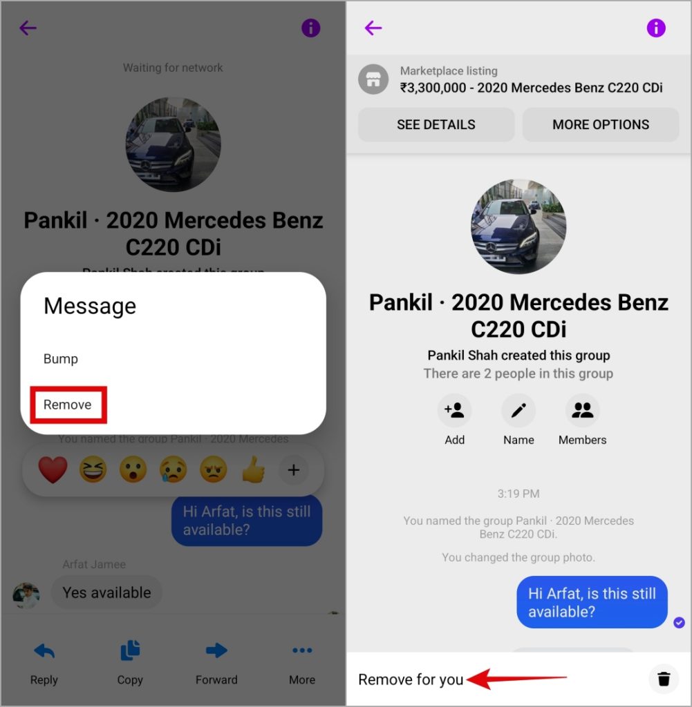 Не могу отменить отправку сообщения Facebook Marketplace