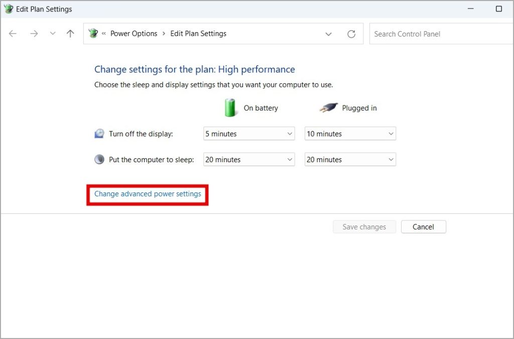 Изменить дополнительные параметры электропитания в Windows 11