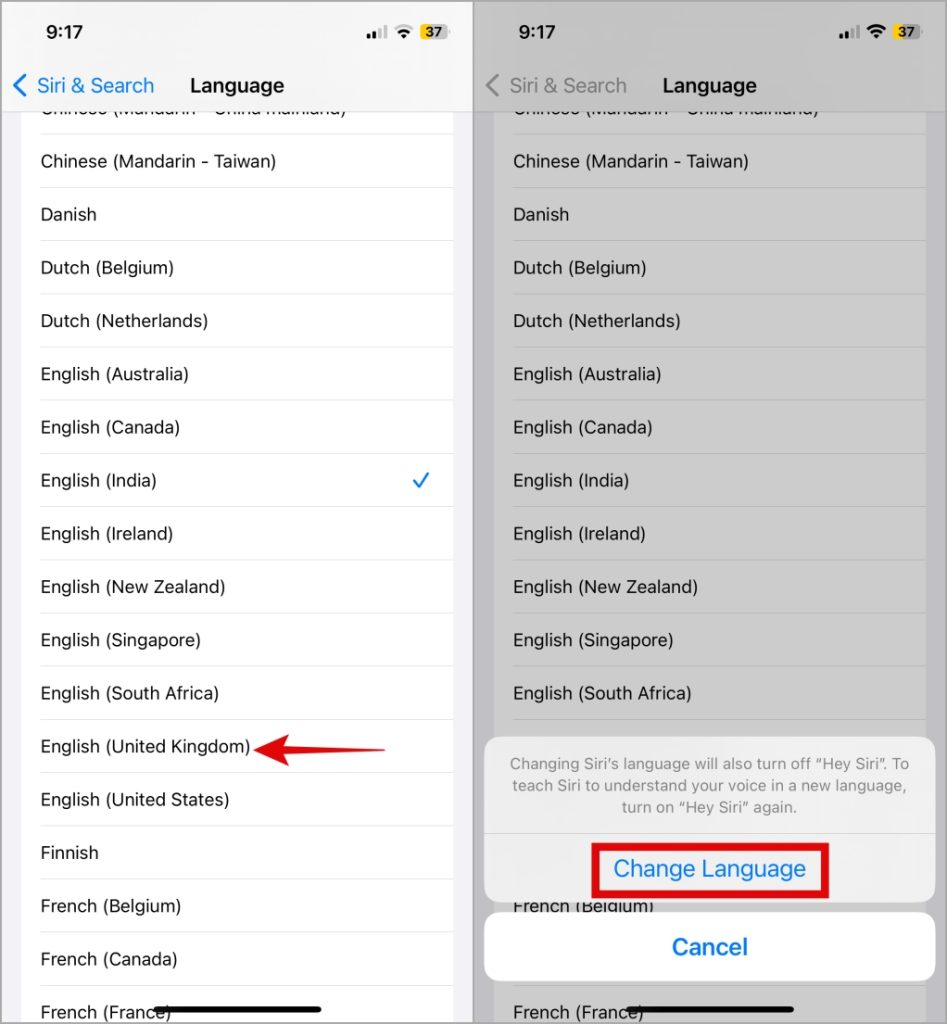 Изменить языковые настройки Siri на iPhone