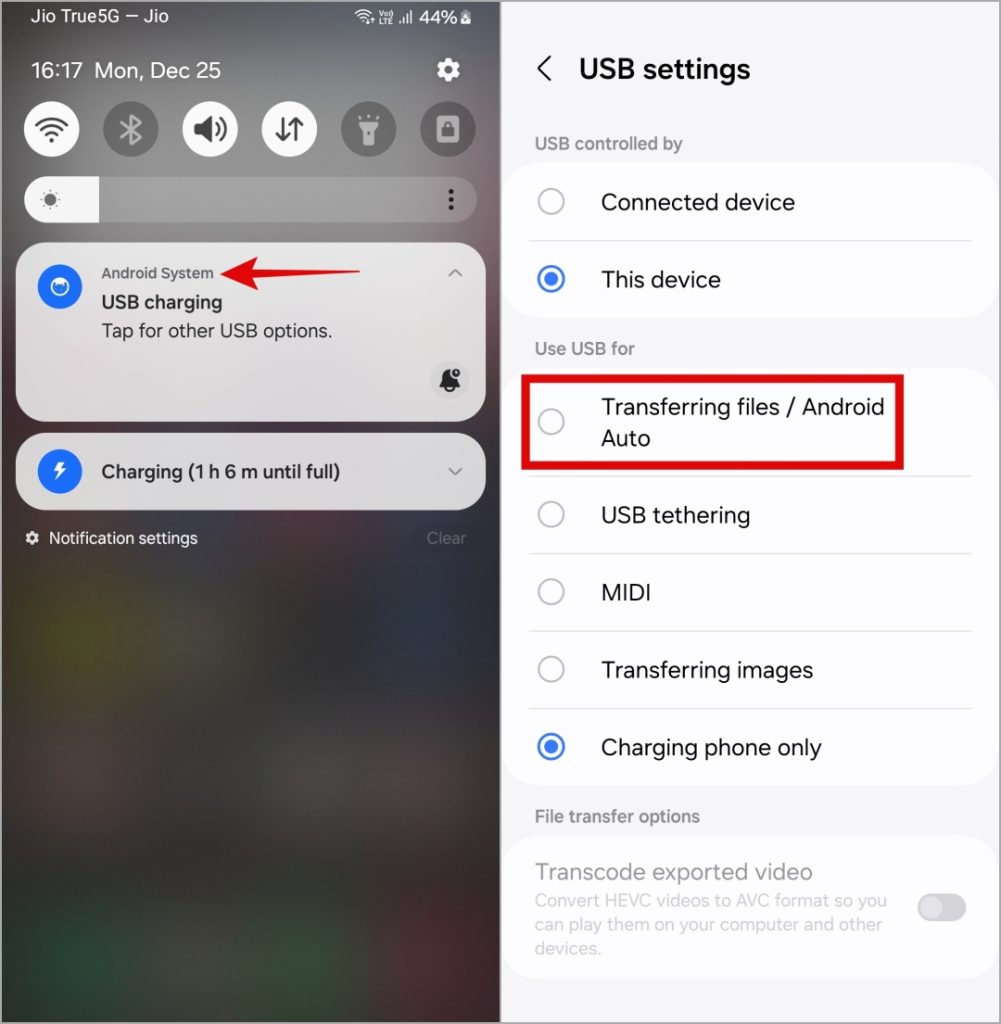 Измените настройки USB для передачи файлов на Android