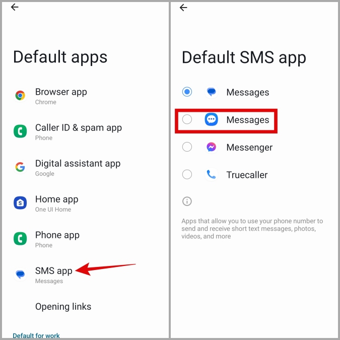 Измените приложение для обмена сообщениями по умолчанию на телефоне Samsung Galaxy