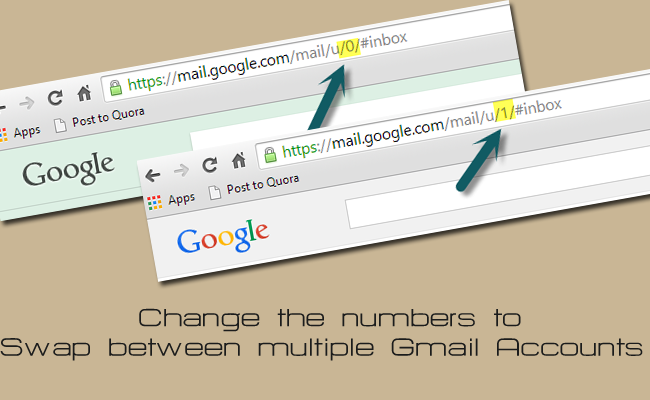 Измените числа для переключения между несколькими учетными записями Gmail.
