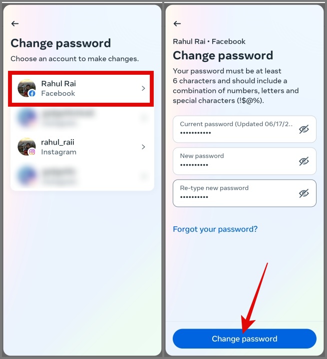 Измените свой пароль Facebook